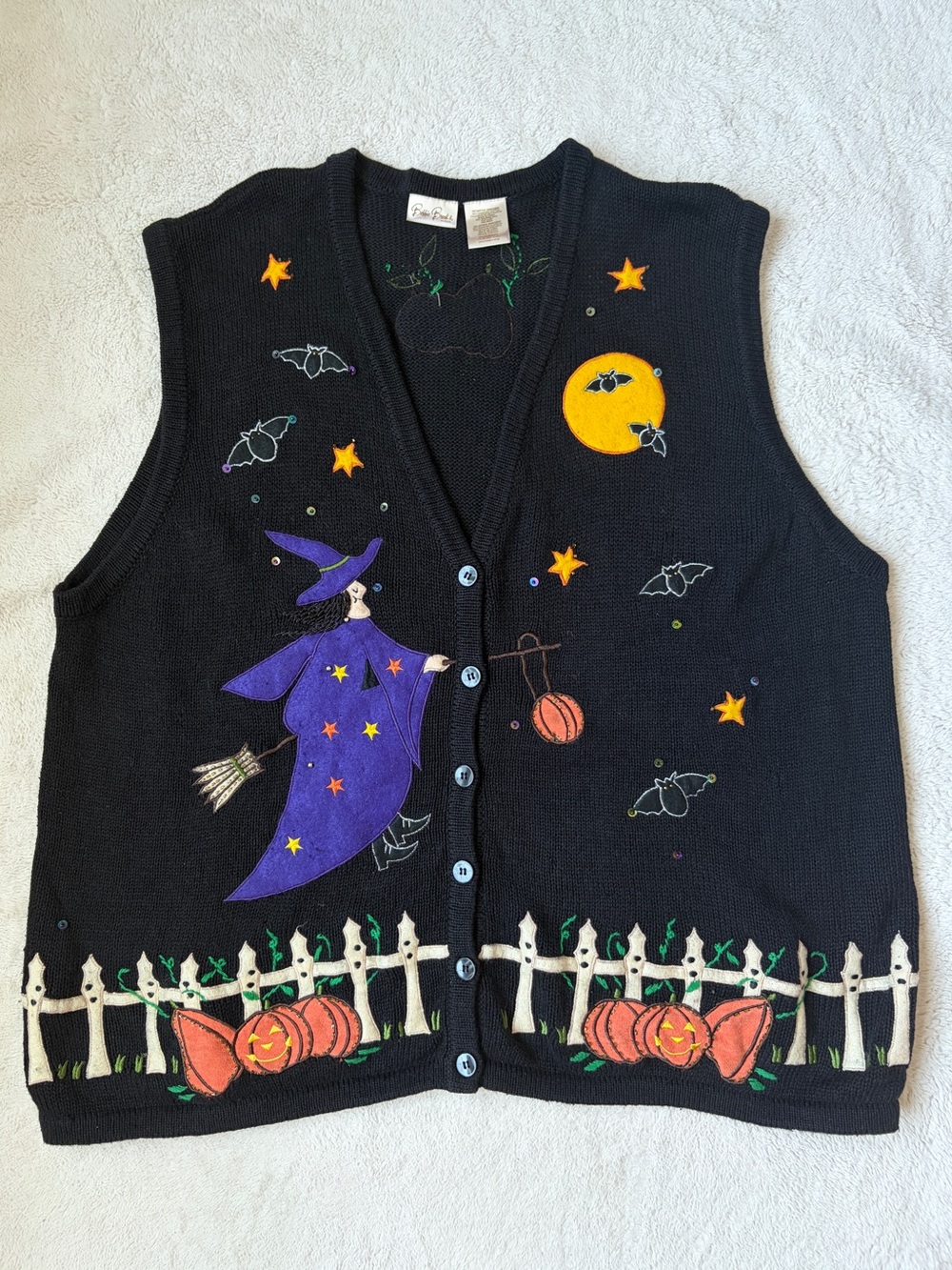 Vintage Bobbie Brooks Black Halloween Witch Sweater Vest Women size 26/28
